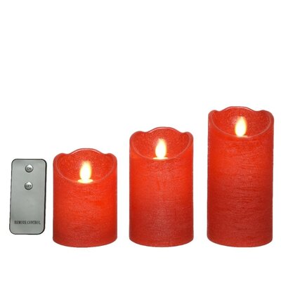 LED kaarsen set van 3 | wax | kerstrood/warm wit met bewegend lampje | ø7,5x15/12,5/10cm