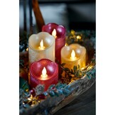 LED kaarsen set van 3 | wax | kerstrood/warm wit met bewegend lampje | ø7,5x15/12,5/10cm