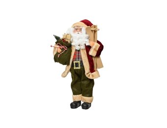 Kerstman pop in klassieke outfit met cadeau zak | polyester | groen/rood | 45cm
