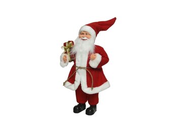 Kerstman met cadeau | polyester | rood/wit | 30cm