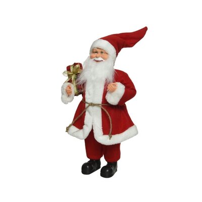 Kerstman met cadeau | polyester | rood/wit | 30cm