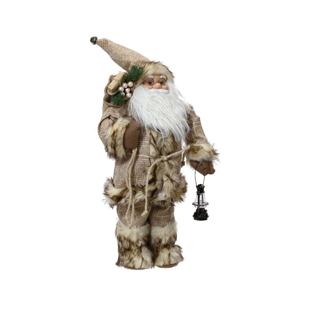 Kerstman in winterse outfit met lamp | polyester | bruin | 30cm