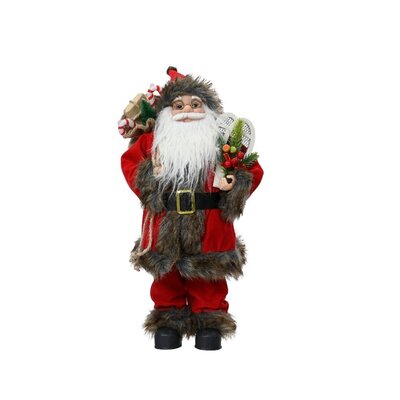 Kerstman pop met bruin/rode bontjas | polyester | 30cm