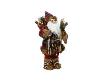Kerstman pop met geruite bontjas | polyester | 30cm