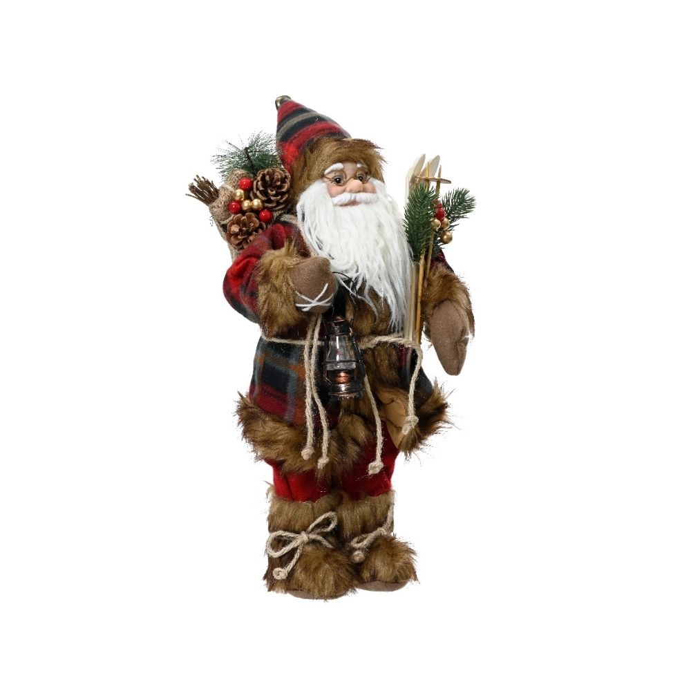 Kerstman pop met geruite bontjas | polyester | 30cm