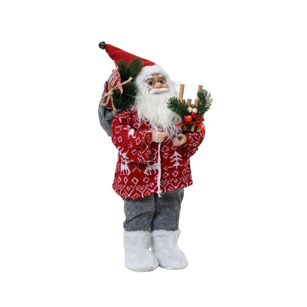 Kerstman pop met grijze broek en kersttrui | polyester | rood/grijs | 30cm