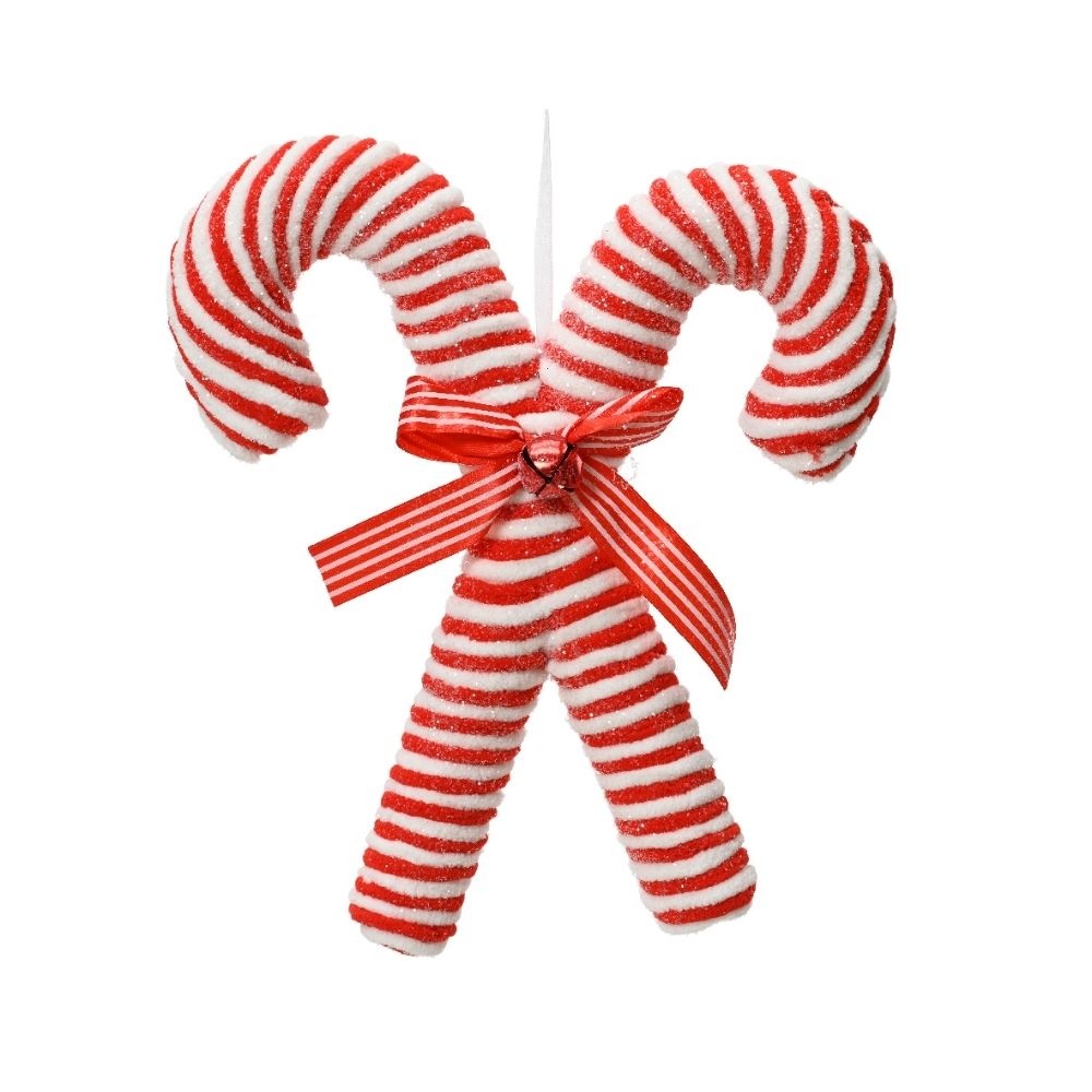 Kersthanger zuurstokken | foam | op draad | rood/wit | 28cm