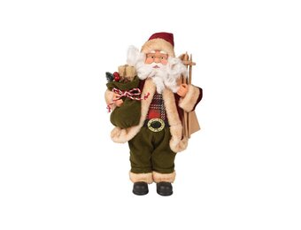 Kerstman pop met cadeaus en ski's | polyester | rood/groen | 30cm