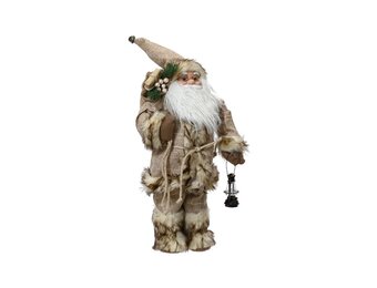 Kerstman in winterse outfit met lamp | polyester | bruin | 60cm