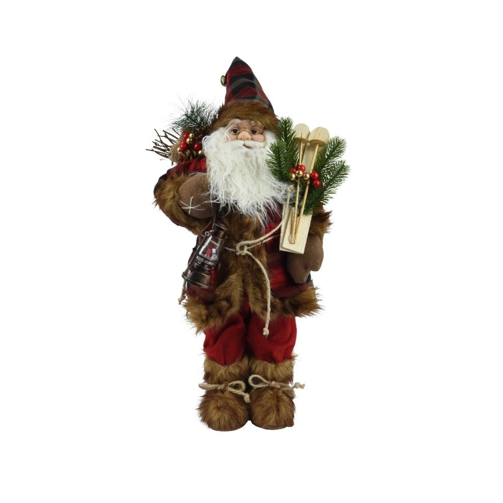 Kerstman met geruite bontjas | polyester | 60cm
