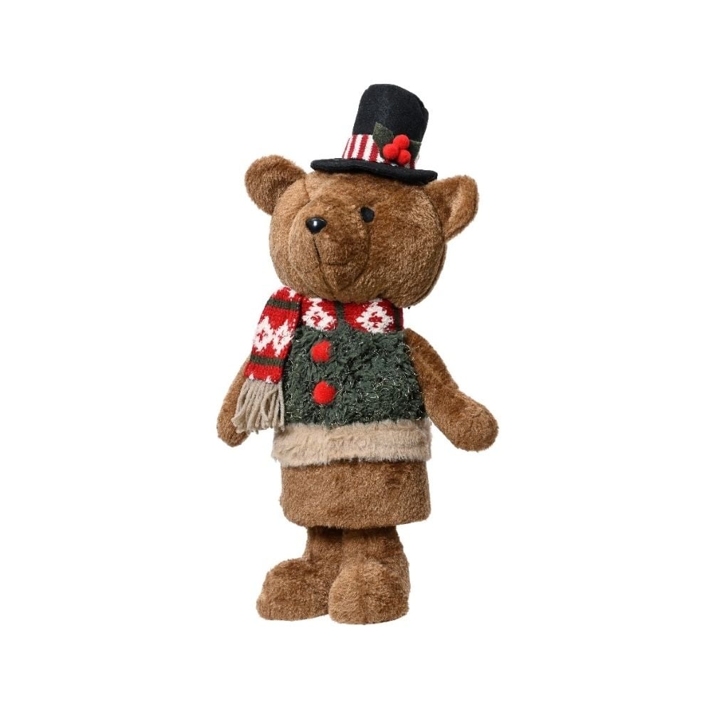 Kunffelbeertje kerst bruin met zwarte hoed | 46cm