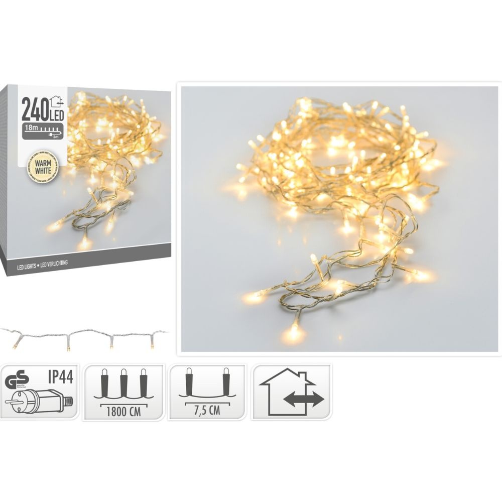 Kerstverlichting transparant snoer | 240 LED lampjes | warm wit | 18 meter