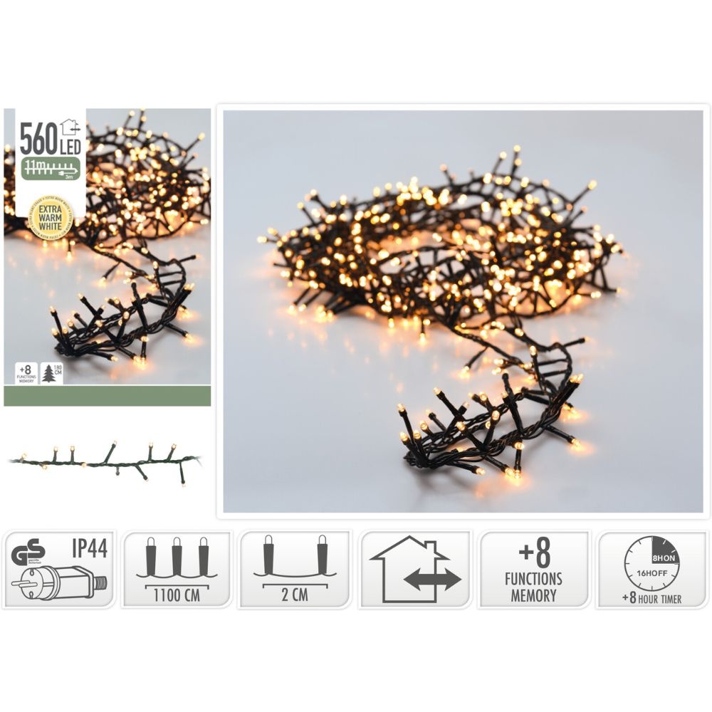 Kerstverlichting micro cluster | 560 LED lampjes | timer functie | extra warm wit | 11 meter