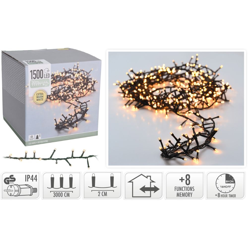 Kerstverlichting micro cluster | 1500 LED lampjes | timer functie | extra warm wit