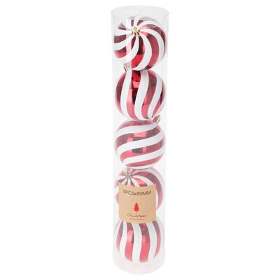 Kerstballen set rood/wit | 5 stuks | 8cm