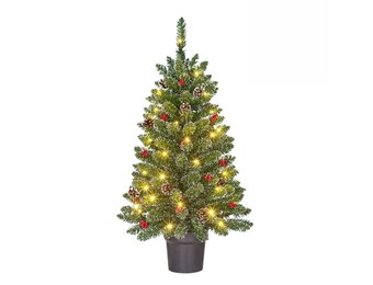 Creston kunstkerstboompje in pot 90xø50cm | groen met bevroren details & 40 LED lampjes
