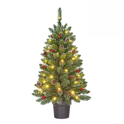 Creston kunstkerstboompje in pot 90xø50cm | groen met bevroren details & 40 LED lampjes
