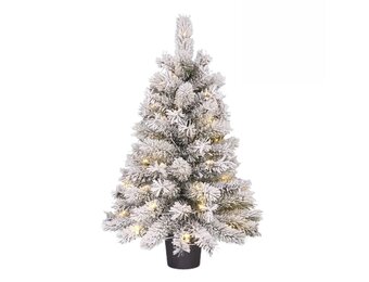 Dinsmore kerstboompje in pot 90xø50cm | groen met bevroren details en 40 LED lampjes