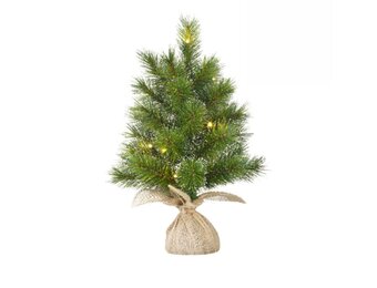 Glendon kerstboompje in jute zak 60xø23cm | groen met LED lampjes