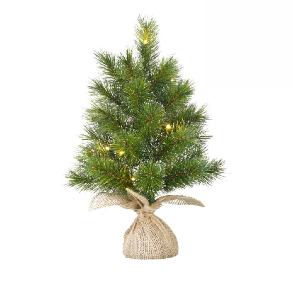 Glendon kerstboompje in jute zak 60xø23cm | groen met LED lampjes