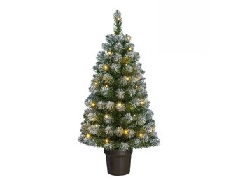 Norton kerstboompje in pot 90xø50cm | groen met bevroren details & 30 LED lampjes