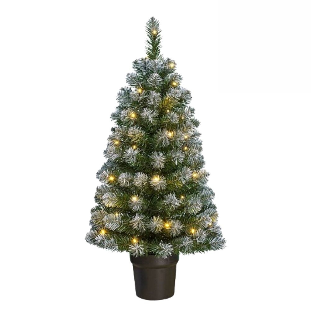 Norton kerstboompje in pot 90xø50cm | groen met bevroren details & 30 LED lampjes