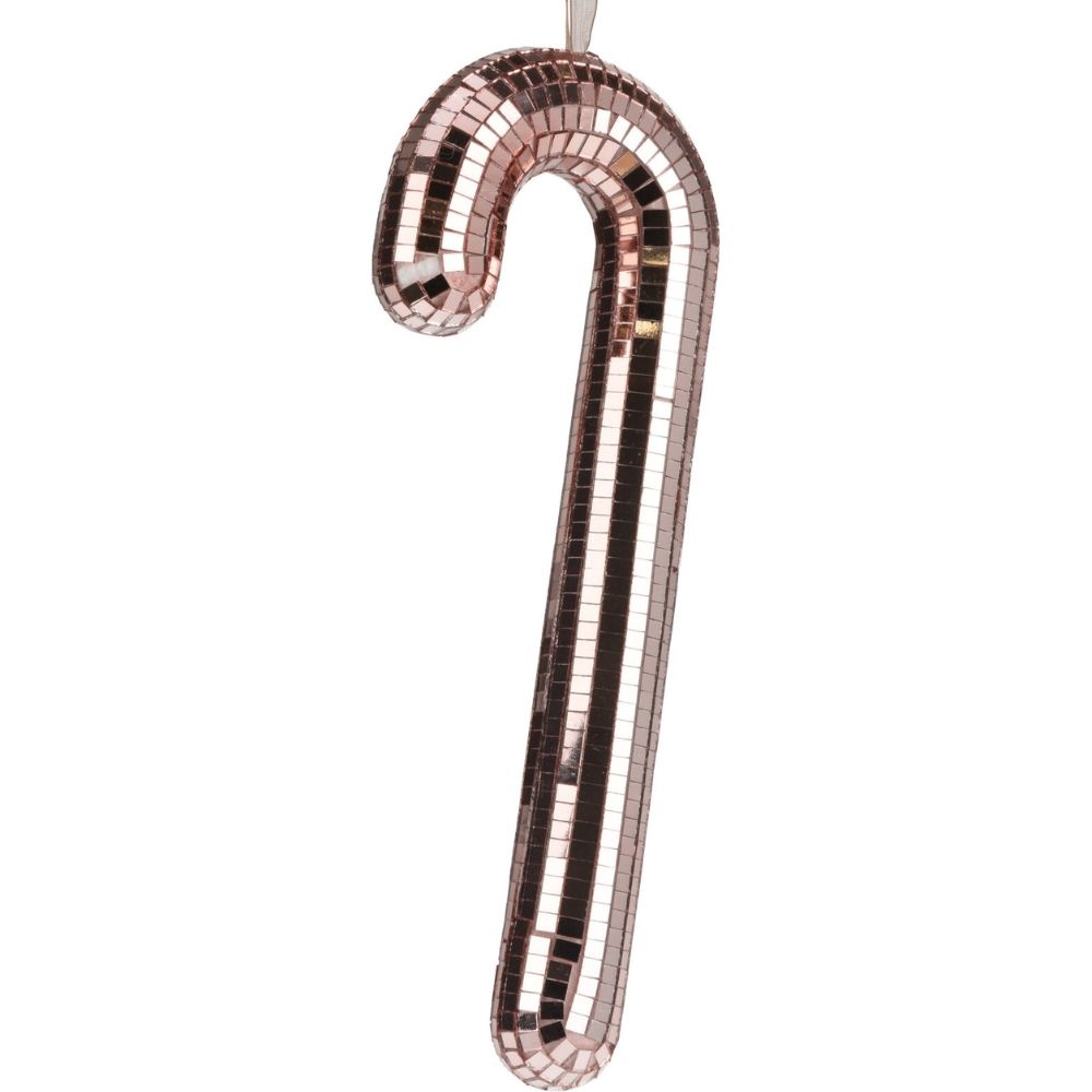 Kersthanger zuurstok | spiegelend | rose goud | 35cm