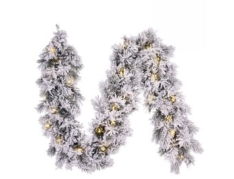 Dinsmore kerstguirlande | wit/met sneeuw en 25 LED lampjes  | 180cm