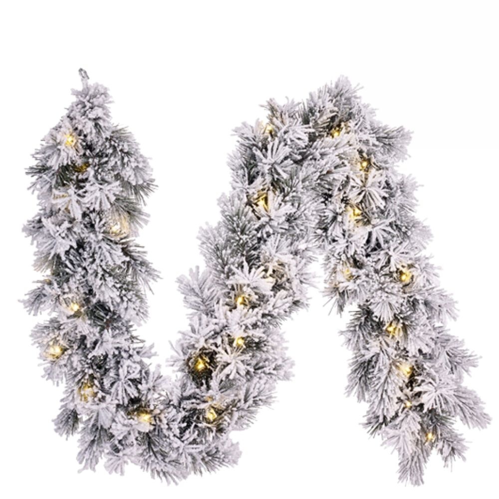 Dinsmore kerstguirlande | wit/met sneeuw en 25 LED lampjes | 180cm