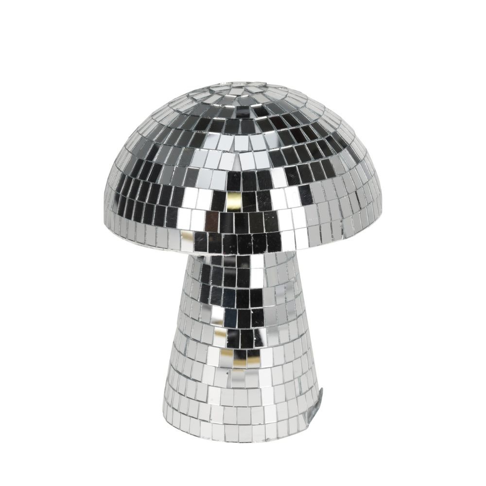 Kerstdecoratie disco paddenstoel | spiegelend | zilver | 15cm