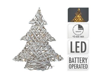 Mini kerstboom decoratief | grijs | LED/warm wit | 40cm