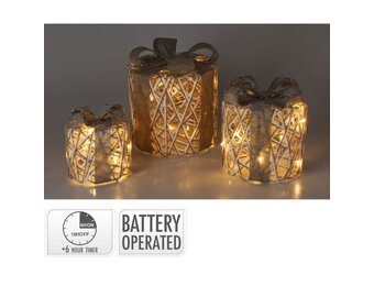 Cadeauset met verlichting | 3 stuks | zilver | 30cm