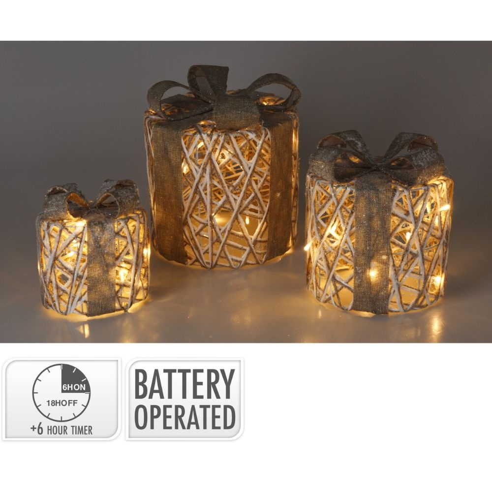 Cadeauset met verlichting | 3 stuks | zilver | 30cm