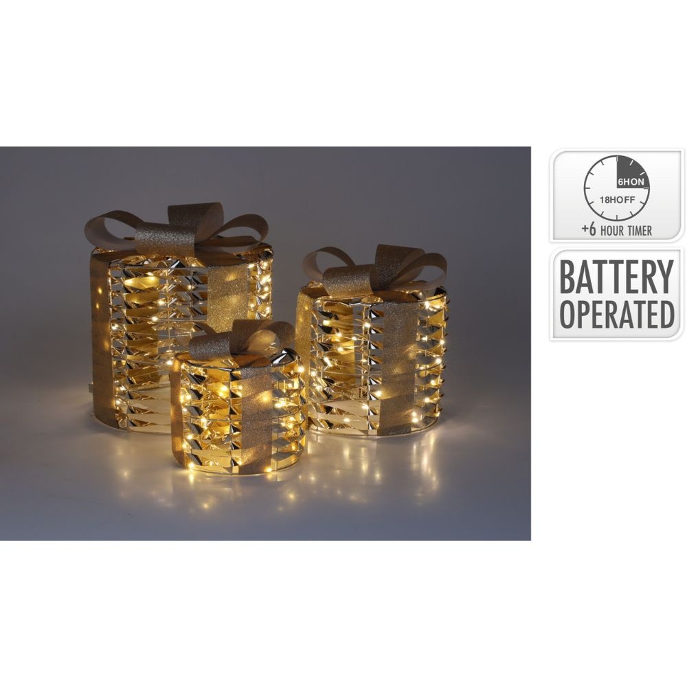 Cadeauset met verlichting | 3 stuks | goud | 30cm