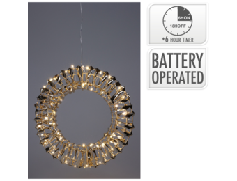 Kerstkrans met LED lampjes | glinsterend goud | 30cm