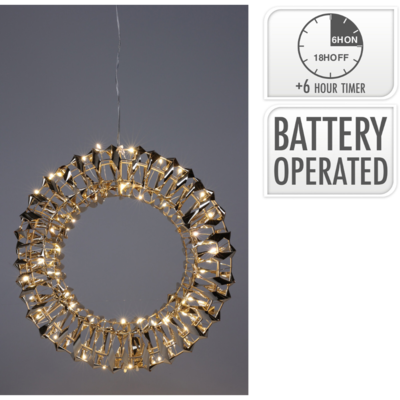 Kerstkrans met LED lampjes | glinsterend goud | 30cm