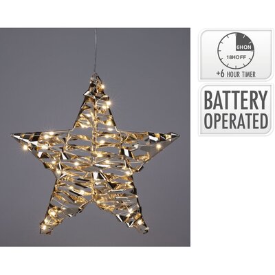 Kerst ster met LED lampjes | glinsterend goud | 30cm