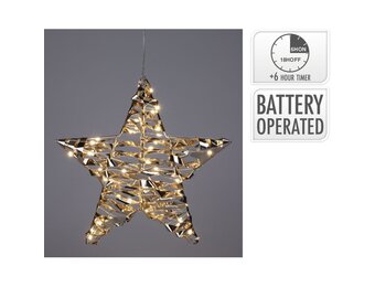 Kerst ster met LED lampjes | glinsterend goud | 40cm
