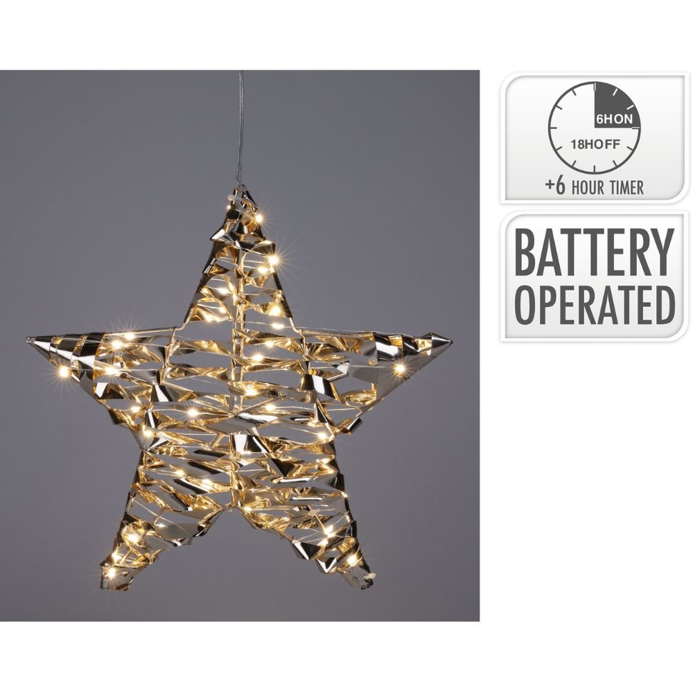 Kerst ster met LED lampjes | glinsterend goud | 40cm