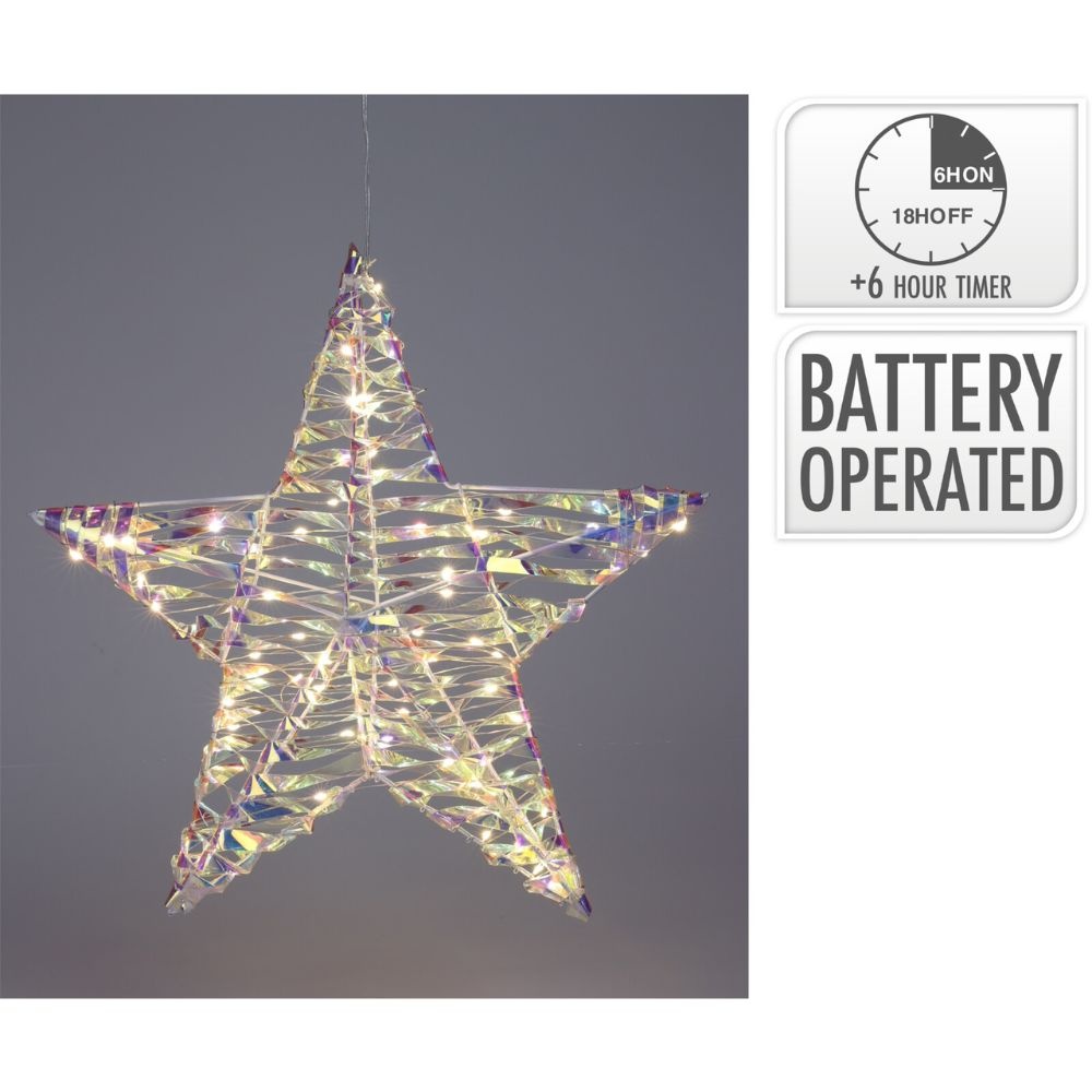 Kerst ster met LED lampjes | glinsterende regenboog | 40cm