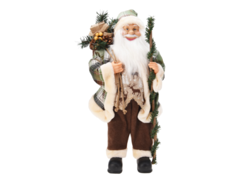Kerstman met wandelstok en cadeaus | polyester | bruin/creme | 60cm