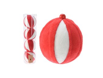 Kerstballen set fluffy rood/wit | 4 stuks | 8cm