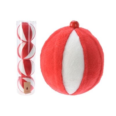 Kerstballen set fluffy rood/wit | 4 stuks | 8cm