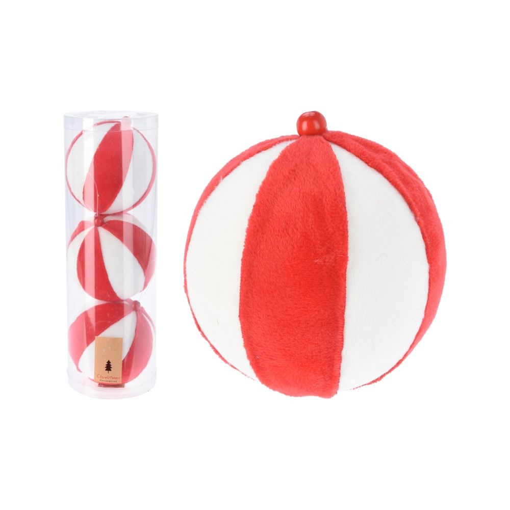 Kerstballen set 3-delig | rood/wit | fluffy | 10cm