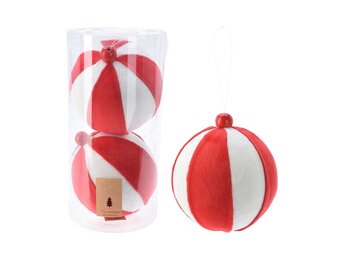Kerstballen set fluffy rood/wit | 2 stuks | 12cm