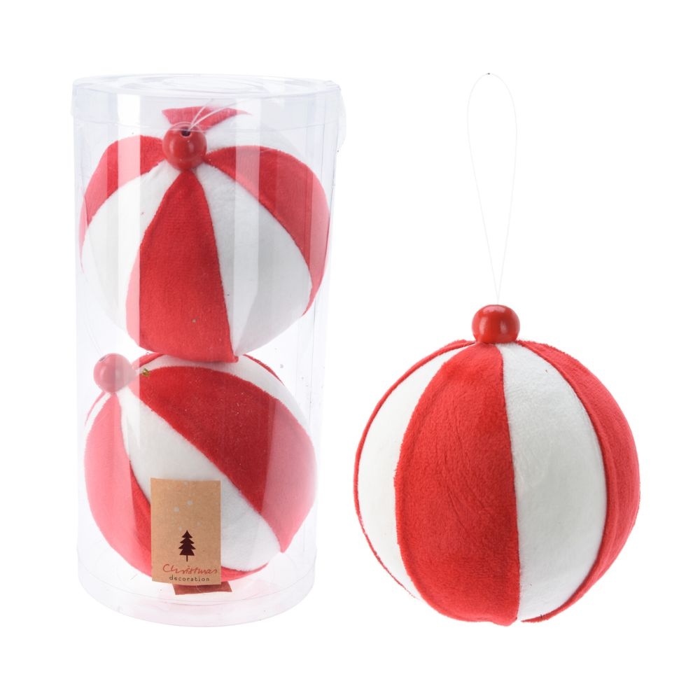 Kerstballen set fluffy rood/wit | 2 stuks | 12cm