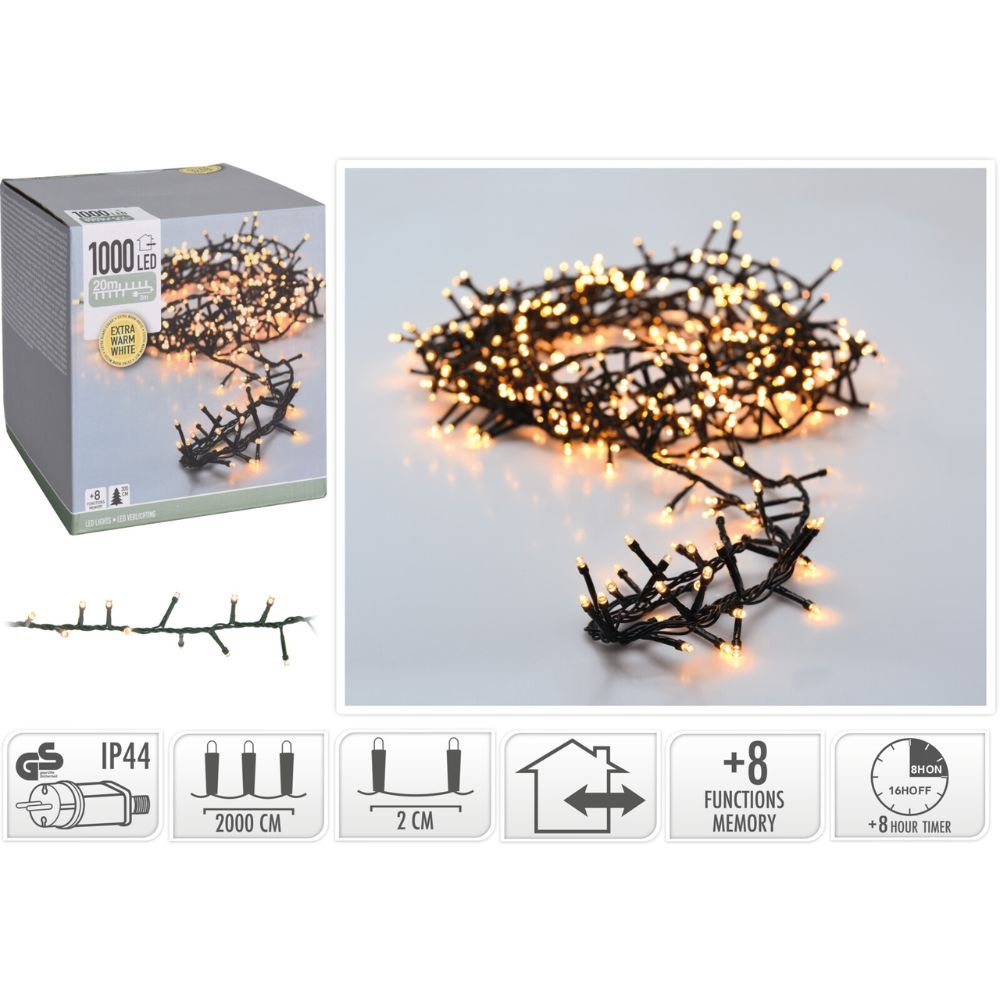 Kerstverlichting micro cluster | 1000 LED lampjes | timer functie | extra warm wit