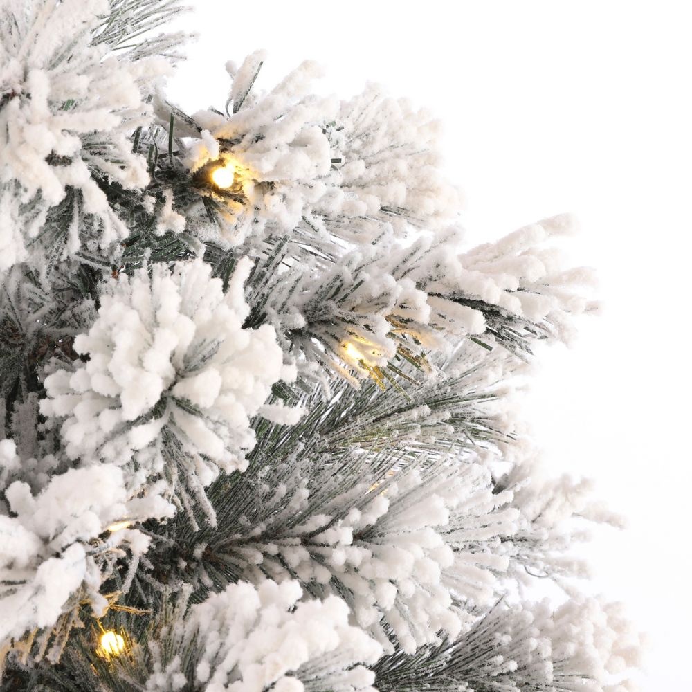 Dinsmore kerstboompje in pot 90xø50cm | groen met bevroren details en 40 LED lampjes