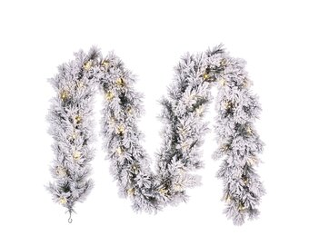 Dinsmore kerstguirlande | groen met bevroren details & LED lampjes | 270cm