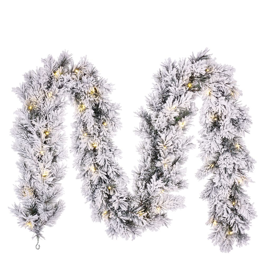 Dinsmore kerstguirlande | groen met bevroren details & LED lampjes | 270cm